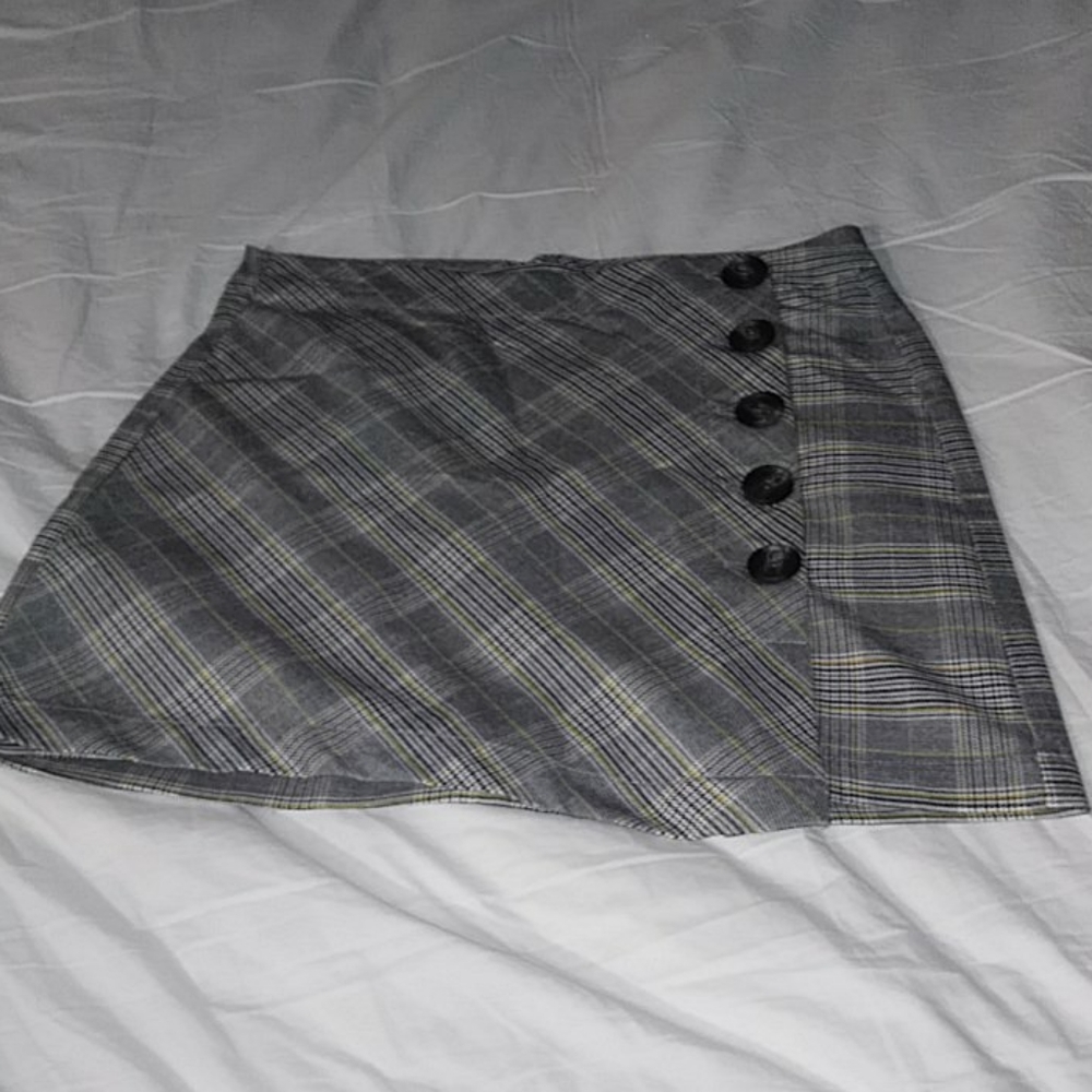 Grey and yellow plad mini skirt